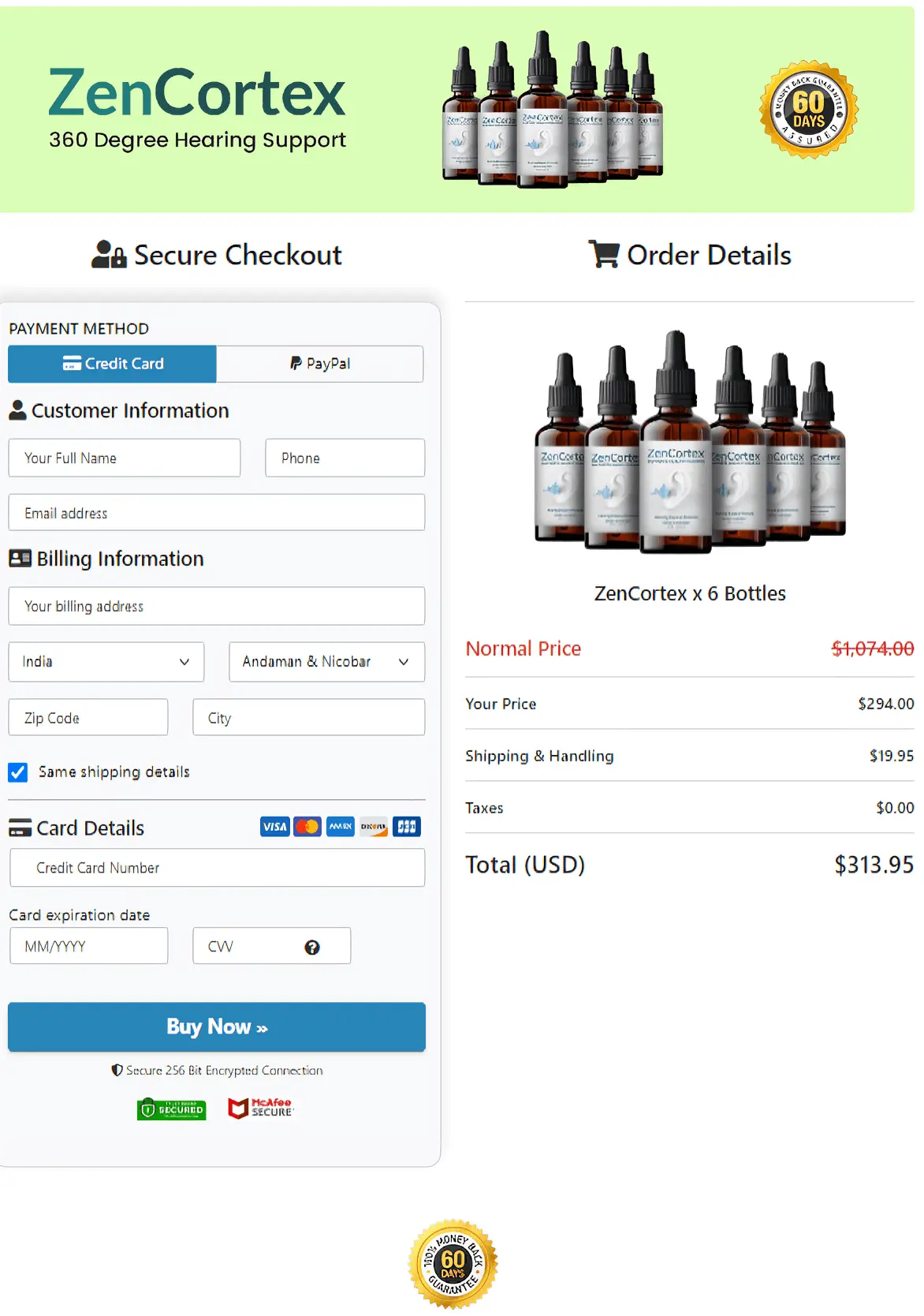 ZenCortex Tinnitus Checkout Page
